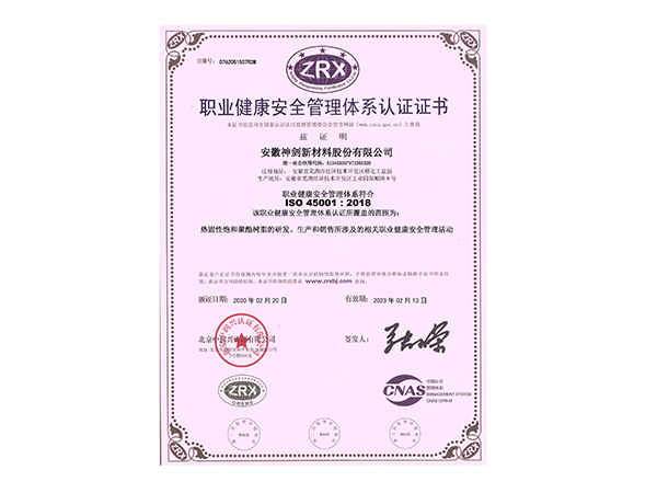 职业康健清静治理系统认证证书